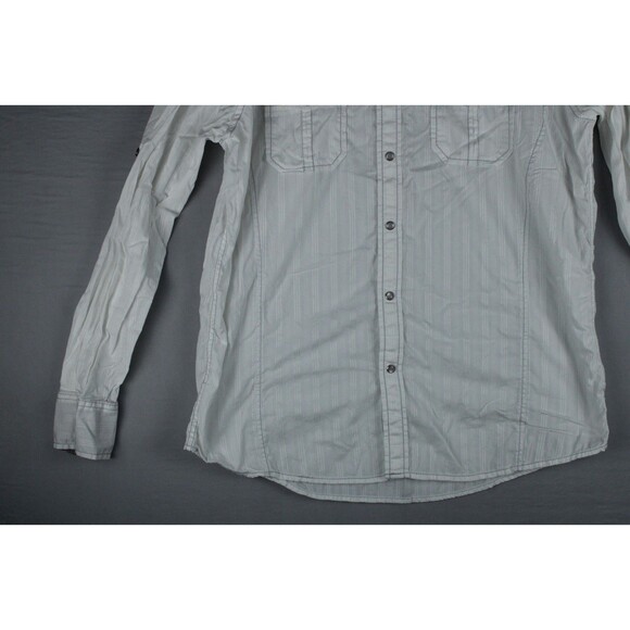 INC Pearl Snap Western Shirt Mens Large Striped White Long Sleeve Roll Up Sleeve - Picture 6 of 15